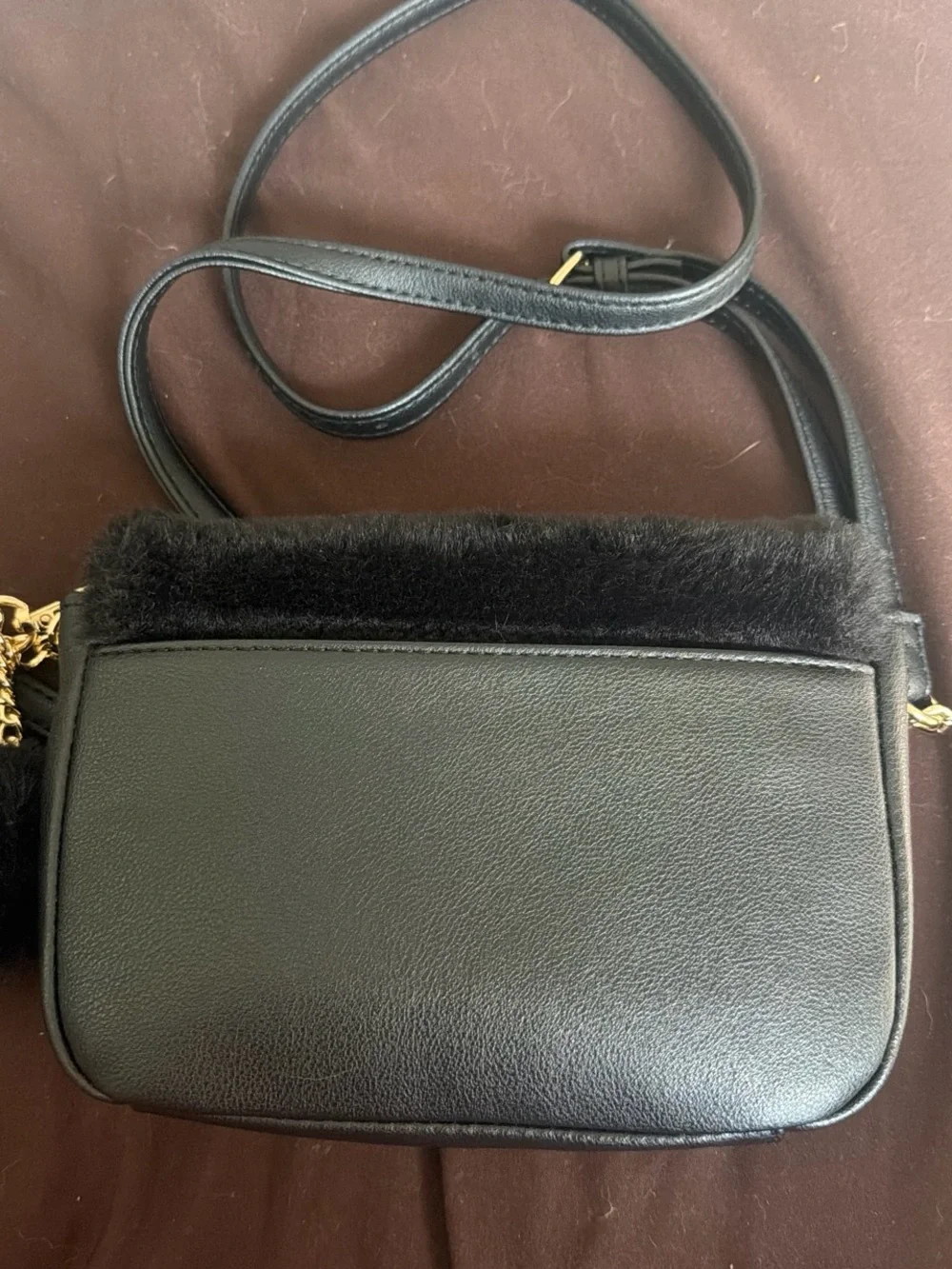 Juicy Couture Black Faux Fur Crossbody with Gold Logo